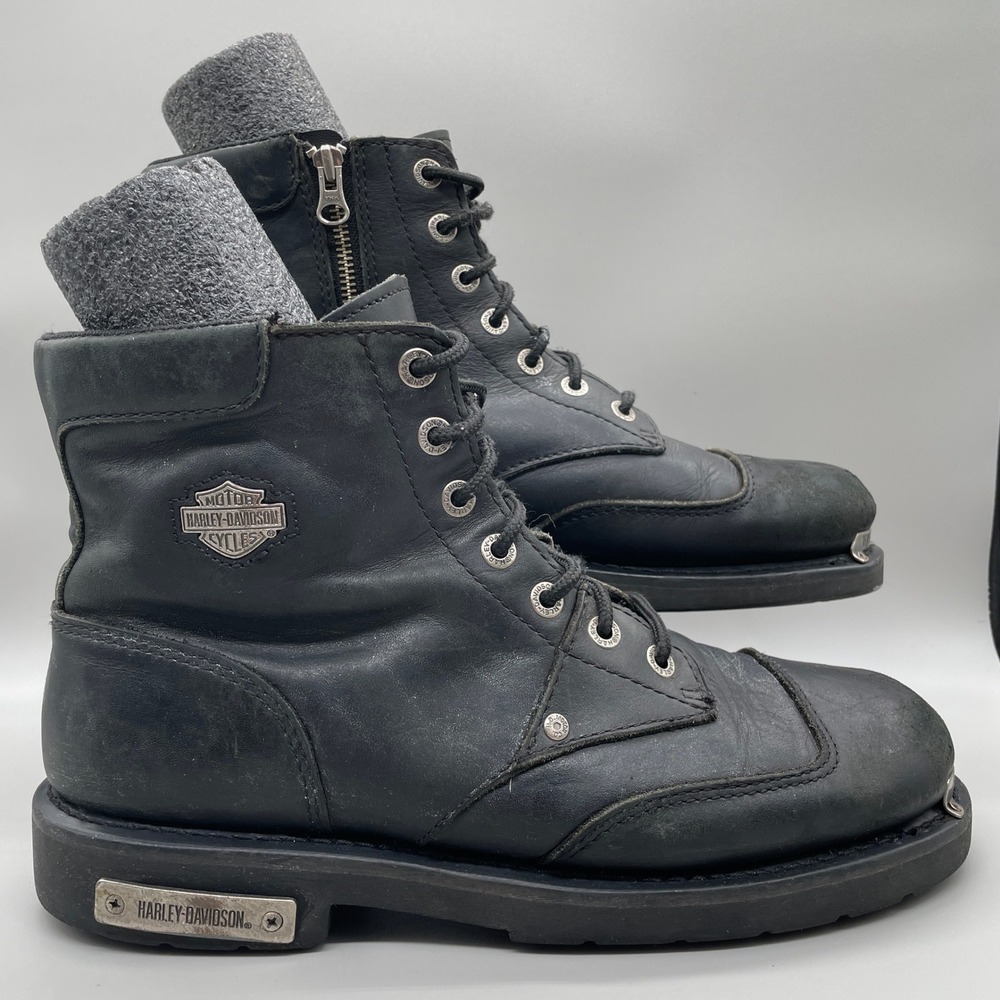 VTG Harley-Davidson Stan Side Zip‎ Motorcycle Boots Mens 12 Black Leather Biker